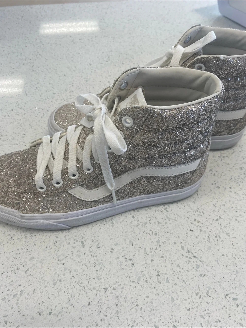 Vans High-Top Glitter Sneakers - Silver Glitter with White Trim